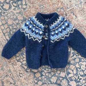 Hand knit kids wool sweater - blue